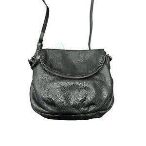 Margot Womens Black Leather Crossbody Bag Adjustable Strap Magnetic Snap Closure
